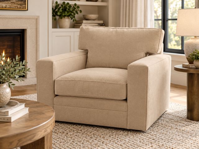 Macy’s Reiter Fabric Swivel Arm Chair – Kenley Ecru – Made in USA