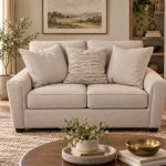 Bauhaus Furniture Group X71E-L Loveseat – Aida Sand Fabric with Feather Accent Pillows — photo 1