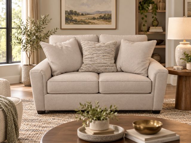 Bauhaus Furniture Group X71E-L Loveseat – Aida Sand Fabric with Feather Accent Pillows