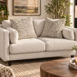 Macy’s Bauhaus 672K 2-Seat Fabric Loveseat with Feather Accent Pillows – Cream — photo 1