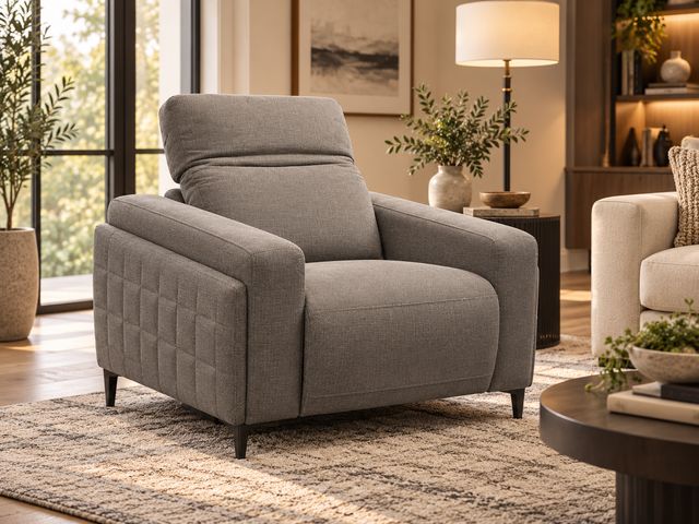 Macy’s Nevio 39" Fabric Power Recliner Chair with Power Headrests – Gray