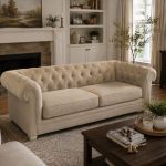Martha Stewart for Macy’s Tufted Chesterfield Fabric Sofa – Rolled Arms | Cream / Beige — photo 1