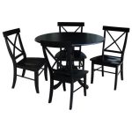 International Concepts Solid Wood 5-Piece Dining Set with 42 in. Dual Drop Leaf Table and 4 Cross Back Dining Chairs in Black — photo 1