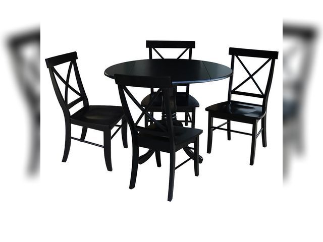 International Concepts Solid Wood 5-Piece Dining Set with 42 in. Dual Drop Leaf Table and 4 Cross Back Dining Chairs in Black
