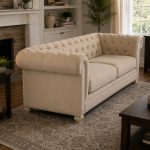 Martha Stewart for Macy’s Tufted Chesterfield Fabric Sofa – Rolled Arms | Cream / Beige — photo 2