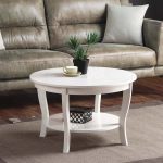 Convenience Concepts American Heritage Round Coffee Table with Shelf in White Wood and Faux Marble — photo 5